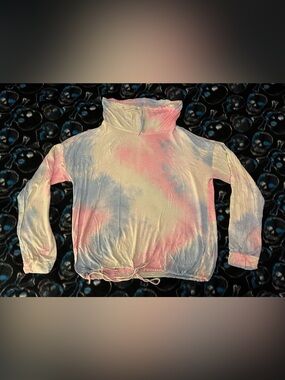 Pastel Rainbow Tie Dye Drawstring Cowl Neck Top